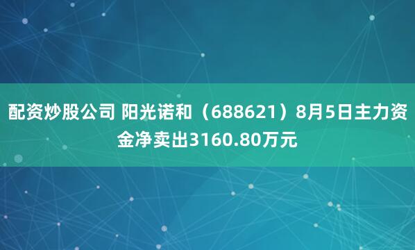 配资炒股公司 阳光诺和（688621）8月5日主力资金净卖出3160.80万元